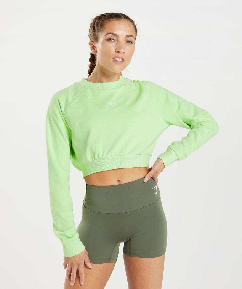 Correr Con Capucha Gymshark Entrenamiento Cropped Sueter Mujer Verde | CO 2607CTV